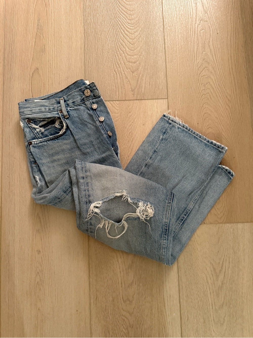 AGOLDE Distressed Light Wash Button Fly Jeans Size 28